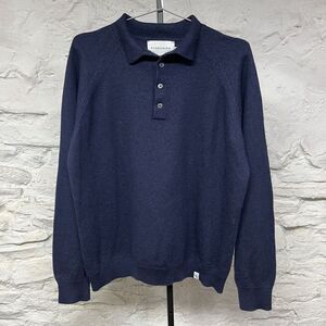 Peregrine 100% Wool Polo Button Collar Jumper Sweater Made in England Navy Blue